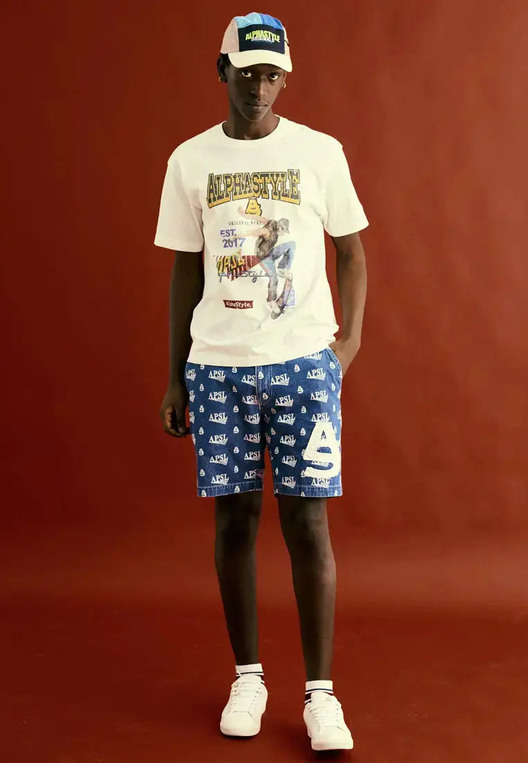 Olney Printed Denim Shorts AlphaStyle